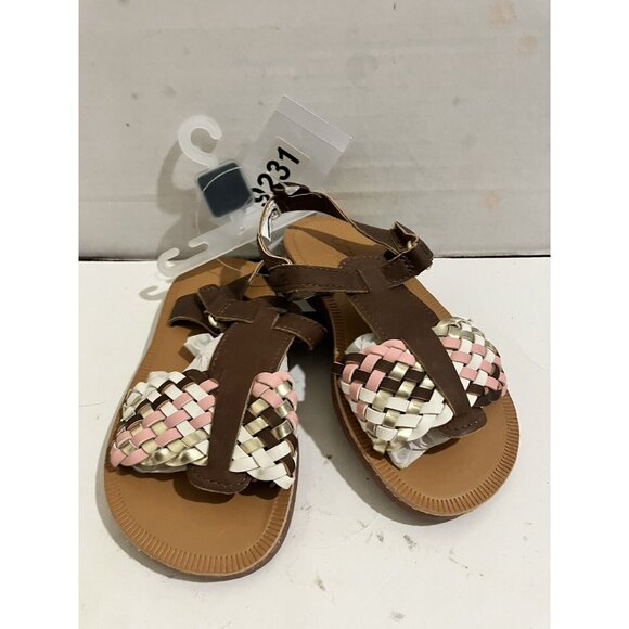 OshKosh B'gosh Other - NWT Oshkosh Girls Toddler Size 8 brown Gold Braided T Strap Sandals shoes NEW